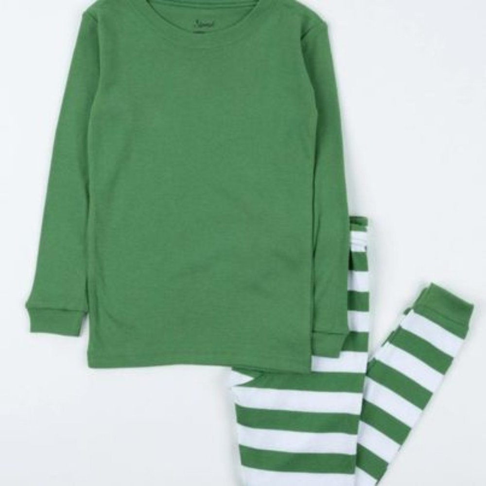 NEW- Kids Leveret Organic Green/White Striped Holiday Pajamas